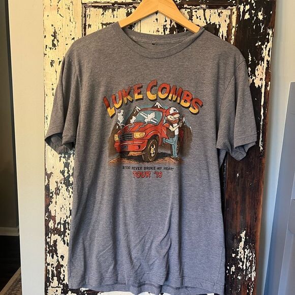 Gray Luke Combs Tour T-Shirt. 2019 Beer Never Broke My Heart. Size L. - Picture 1 of 6